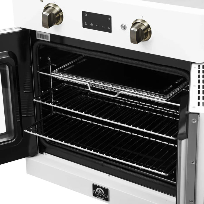 Forno Asti FBOEL1333-30WHT 30" French Door Built-In Electric Wall Oven – 3.68 Cu. Ft., True Convection, White with Antique Brass, 240V