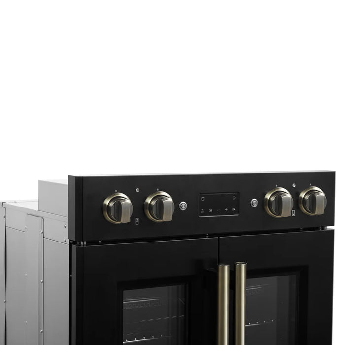 Forno Asti FBOEL1340-30BLK 30" Built-In Double Electric Wall Oven – 7.36 Cu. Ft., Dual True Convection, Black with Antique Brass, 240V