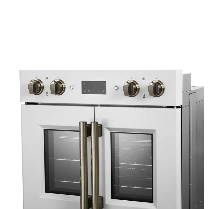 Forno Asti FBOEL1340-30WHT 30" Built-In Double Electric Wall Oven – 7.36 Cu. Ft., Dual True Convection, White with Antique Brass, 240V