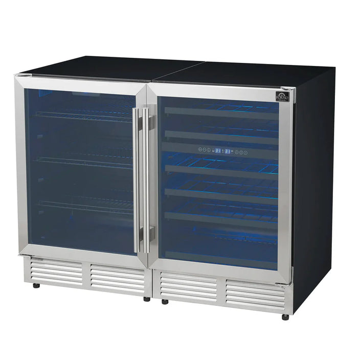 Forno FWCDR6699‑48S 48″ Dual Zone Wine & Beverage Cooler Combination, Stainless Steel, Built-In or Freestanding