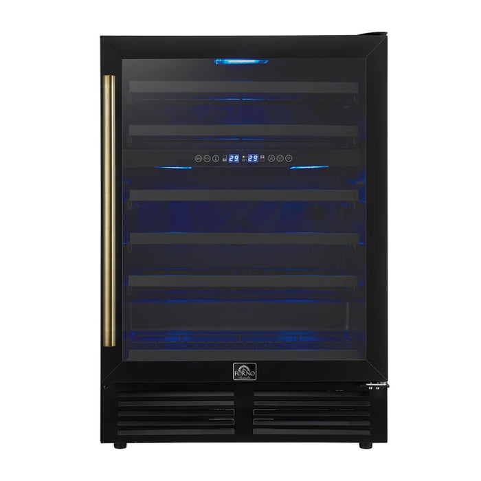 Forno Bacchino FWCDR6634-24BLK 24″ Wine Cooler, Black with Antique Brass Handles, 51 Bottle Capacity, Built-In or Freestanding