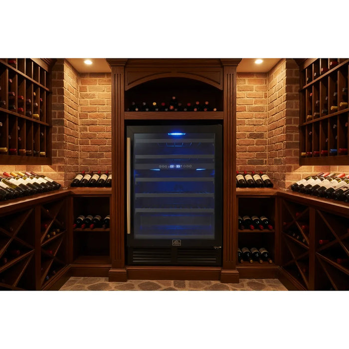 Forno Bacchino FWCDR6634-24BLK 24″ Wine Cooler, Black with Antique Brass Handles, 51 Bottle Capacity, Built-In or Freestanding