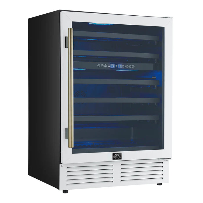 Forno Bacchino FWCDR6634-24WHT 24″ Wine Cooler, White with Antique Brass Handles, 51 Bottle Capacity, Built-In or Freestanding