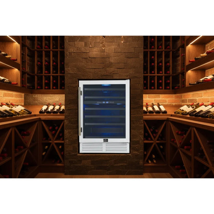 Forno Bacchino FWCDR6634-24WHT 24″ Wine Cooler, White with Antique Brass Handles, 51 Bottle Capacity, Built-In or Freestanding