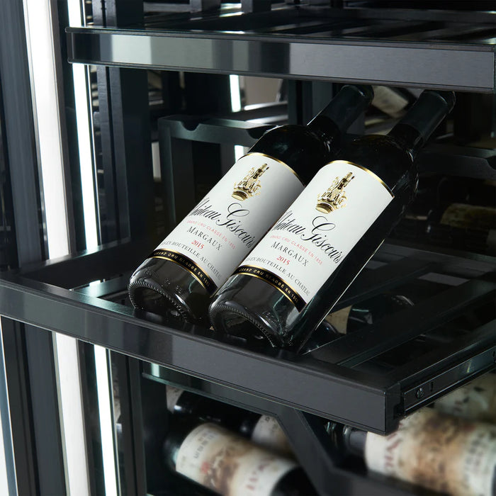 Forno Abruzzo FWCDR6610‑48S 48″ Dual Zone Wine Cellar, Stainless Steel, 102 Bottles, 24 cu.ft, Green Acrylic Holders & Black Shelves, Built-In or Freestanding