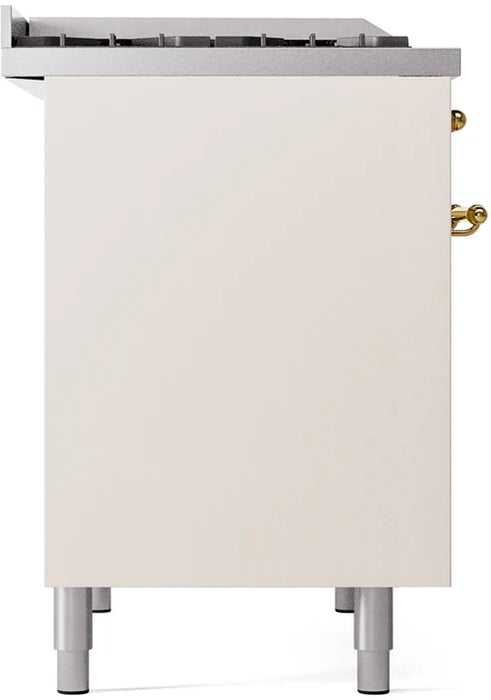 Ilve UPD40FNMPAWGLP 40 in Nostalgie II Dual Fuel Range, 6 Burners, Griddle, Double Oven, Antique White, Brass, LP Gas