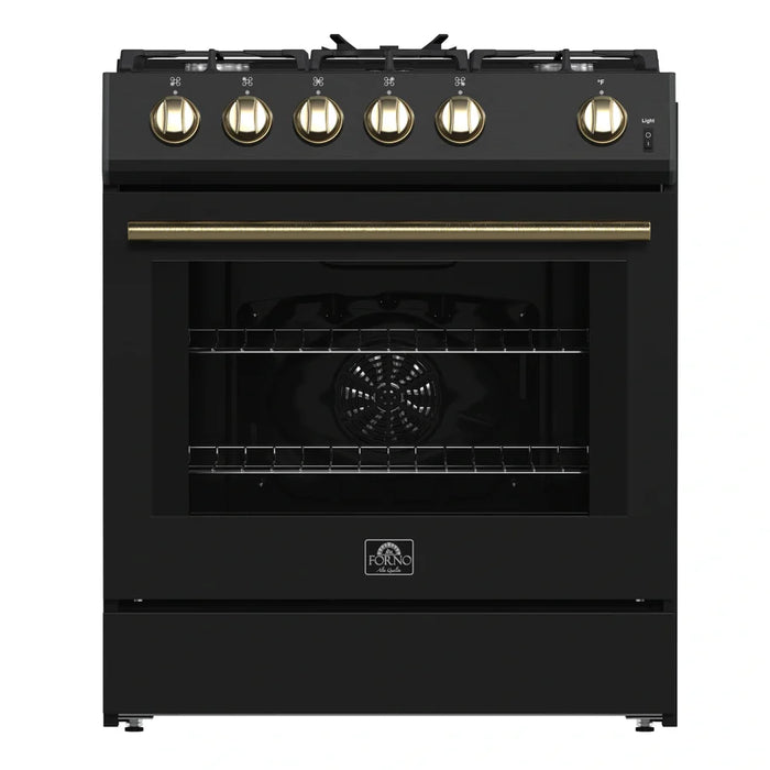 Forno Leonardo Espresso FFSGS1116-30BLK 30" Gas Range, 5 Burners, 39,500 BTU, 5.0 cu. ft. Convection Oven, Black