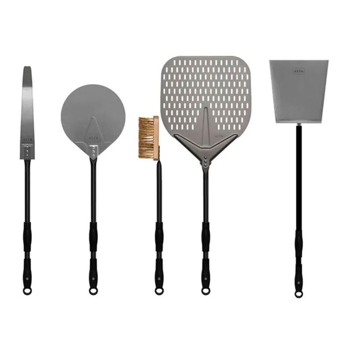 Alfa AC-5PCLWPEELSET 48" 5-Piece Wood Large Pizza Peel Kit – Oven Tool Set with Peel, Turner, Brush, Rake & Scoop