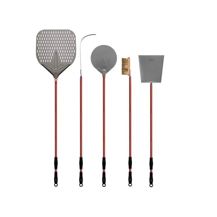 Alfa AC-5PSET48RD 48" 5-Piece Pizza Peel Set – Red | Aluminum & Wood Long-Handle Pizza Oven Tool Kit