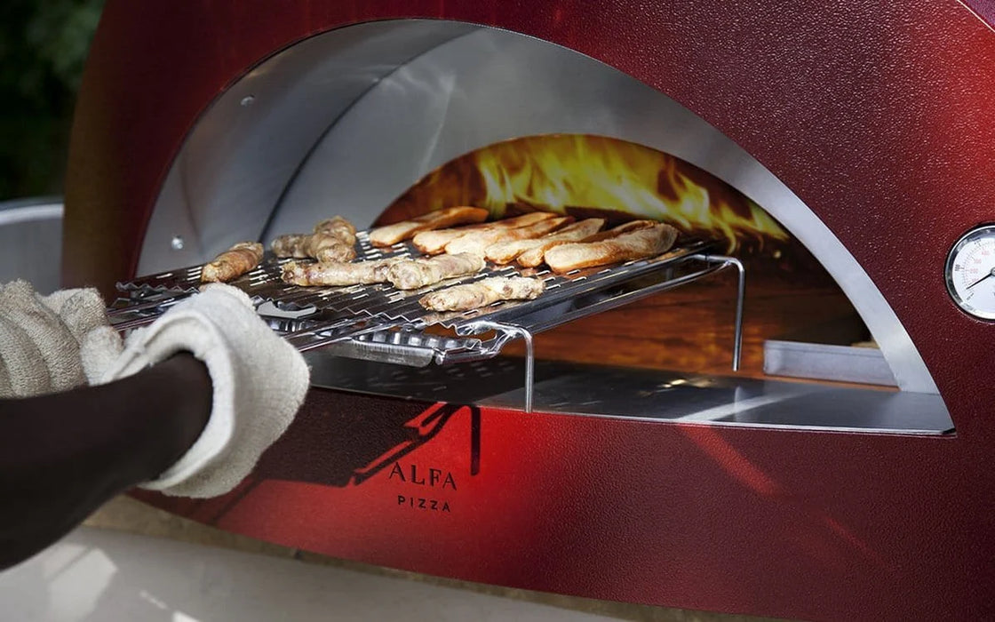 Alfa Allegro 39″ Wood-Fired Outdoor Pizza Oven FXALLE-LROA-T – Antique Red, Forninox, 5-Pizza Capacity, 1,000 °F Max Temp