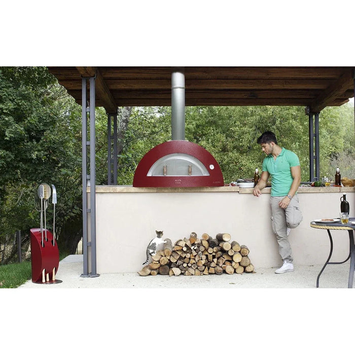 Alfa Allegro 39″ Wood-Fired Outdoor Pizza Oven FXALLE-LROA-T – Antique Red, Forninox, 5-Pizza Capacity, 1,000 °F Max Temp