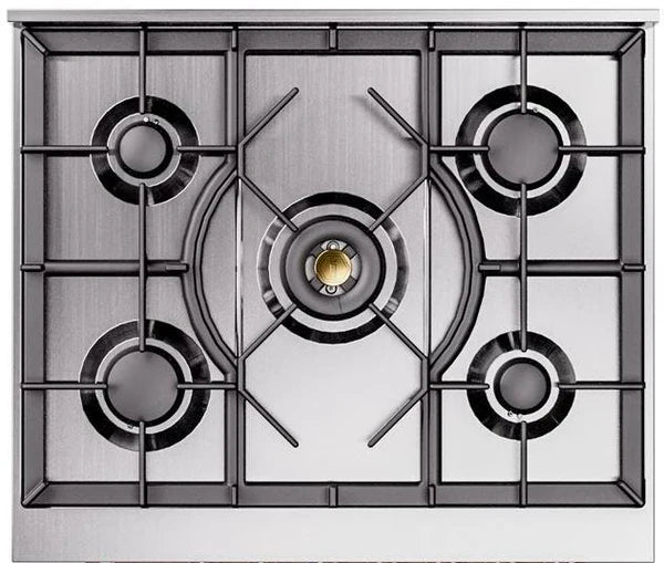 Ilve UP30NMPWHG 30 in Nostalgie II Dual Fuel Range, 5 Burners, Convection Oven, White, Brass