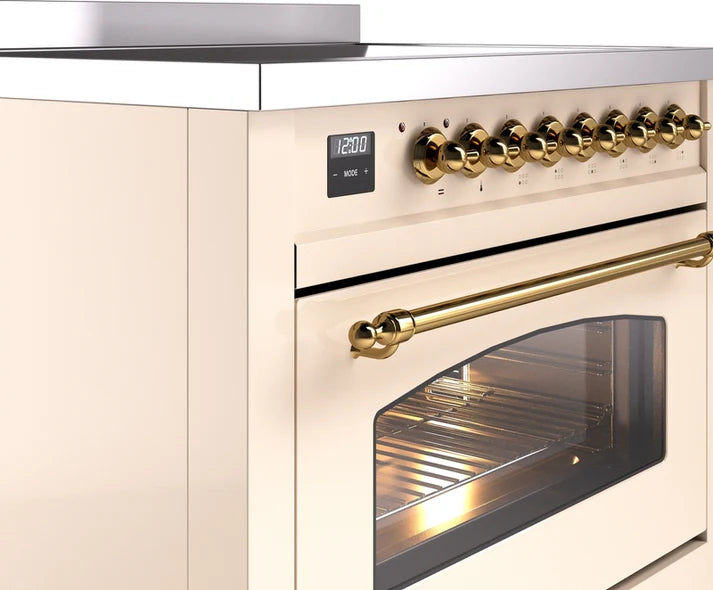 Ilve UPI366NMPAWG 36 in Nostalgie II Induction Range, 6 Elements, Convection Oven, Antique White, Brass