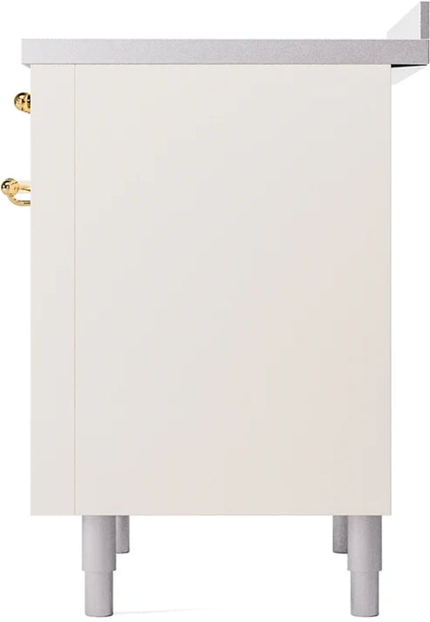 Ilve UPI366NMPAWG 36 in Nostalgie II Induction Range, 6 Elements, Convection Oven, Antique White, Brass