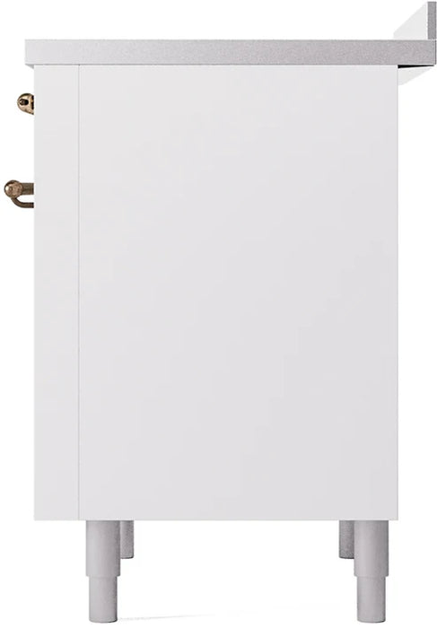 Ilve UPI366NMPWHB 36 in Nostalgie II Induction Range, 6 Elements, Triple Glass Door, White, Burnished Trim