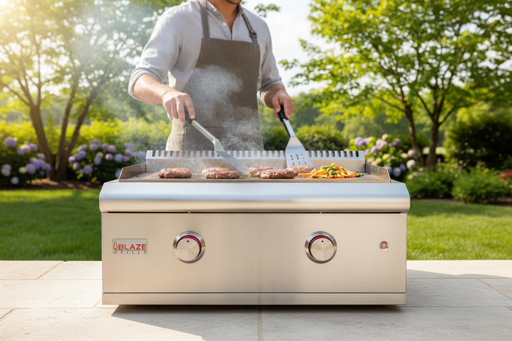 Blaze BLZ‑GRIDDLE‑LTE‑NG 30" Built‑In Natural Gas Griddle with Lights, 36,000 BTU, 304 Stainless Steel Outdoor Griddle