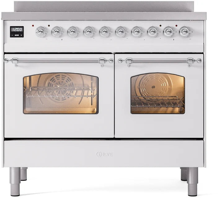 Ilve UPDI406NMPWHC 40 in Nostalgie II Induction Range, 6 Elements, Double Oven, White, Chrome