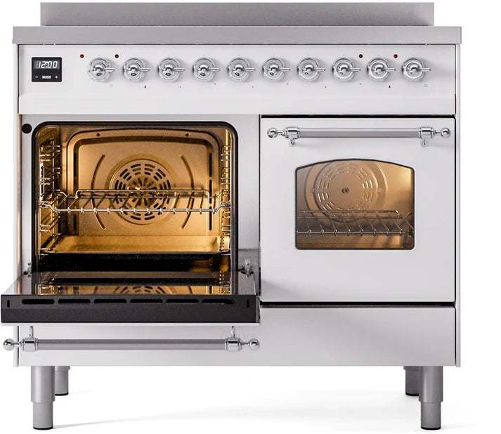 Ilve UPDI406NMPWHC 40 in Nostalgie II Induction Range, 6 Elements, Double Oven, White, Chrome
