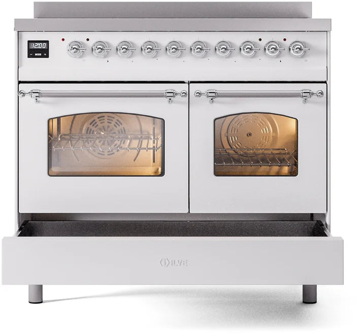 Ilve UPDI406NMPWHC 40 in Nostalgie II Induction Range, 6 Elements, Double Oven, White, Chrome