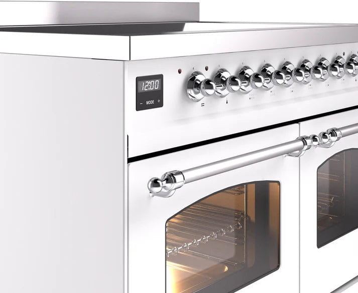 Ilve UPDI406NMPWHC 40 in Nostalgie II Induction Range, 6 Elements, Double Oven, White, Chrome