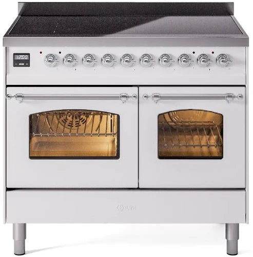 Ilve UPDI406NMPWHC 40 in Nostalgie II Induction Range, 6 Elements, Double Oven, White, Chrome