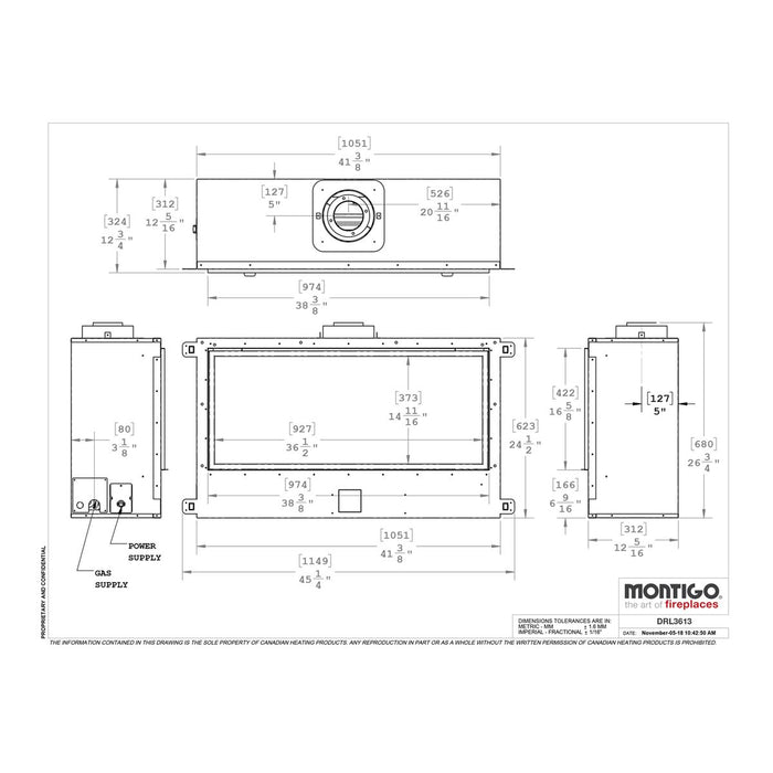 Montigo DelRay 36" Direct-Vent Linear Gas Fireplace DRL3613NI IPI Basic Model