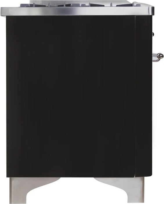 Ilve UM09FDNS3MGC Majestic II 36-Inch Freestanding Dual Fuel Range with 6 Sealed Black Brass Burners, Griddle, Electric Convection Oven, TFT Display, Warming Drawer – Matte Graphite with Chrome Trim