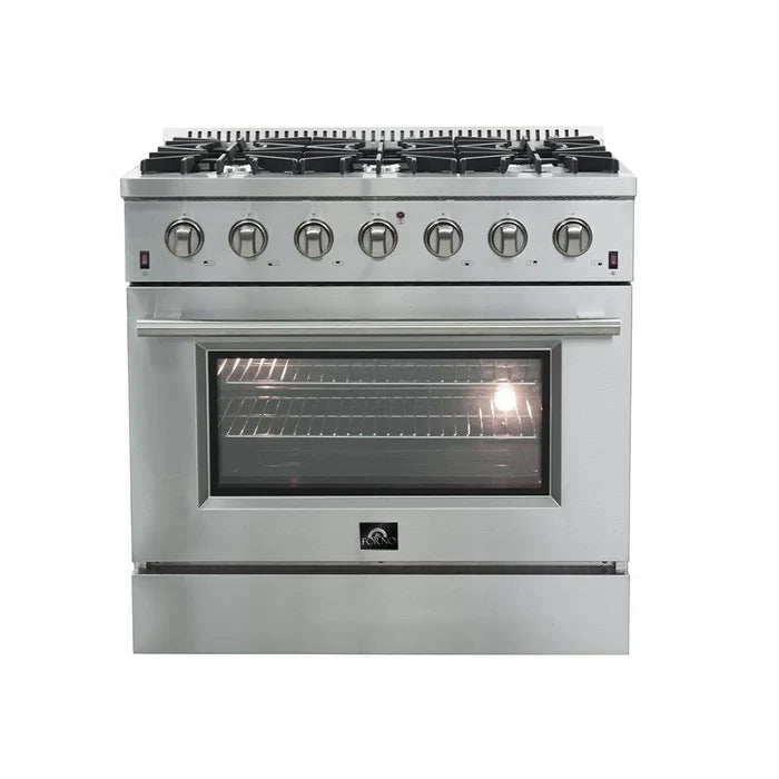 Forno 3-Piece Professional Kitchen Appliance Package – 36-Inch Gas Range, 36-Inch Built-In Refrigerator & 24-Inch Built-In Dishwasher – FBDL-004-01CAUS