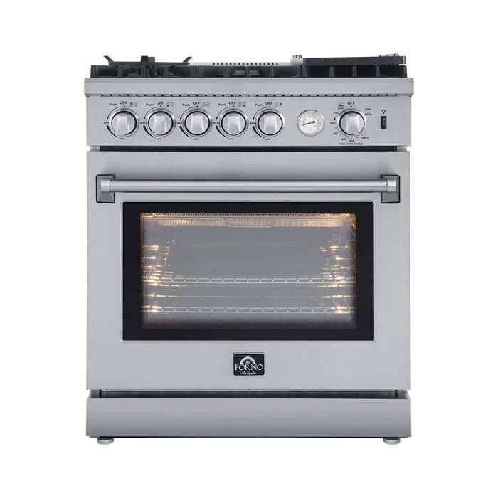 Forno Lazio FFSGS6276‑30 30" Freestanding Gas Range – 4 Burners, 48,000 BTU Cooktop, 4.0 cu ft Convection Oven, Stainless Steel