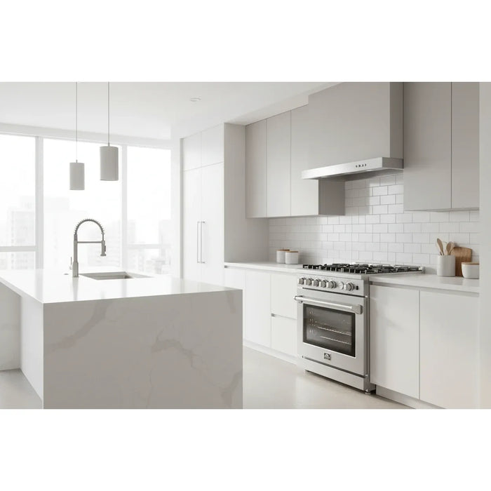 Forno Lazio FFSGS6276‑30 30" Freestanding Gas Range – 4 Burners, 48,000 BTU Cooktop, 4.0 cu ft Convection Oven, Stainless Steel