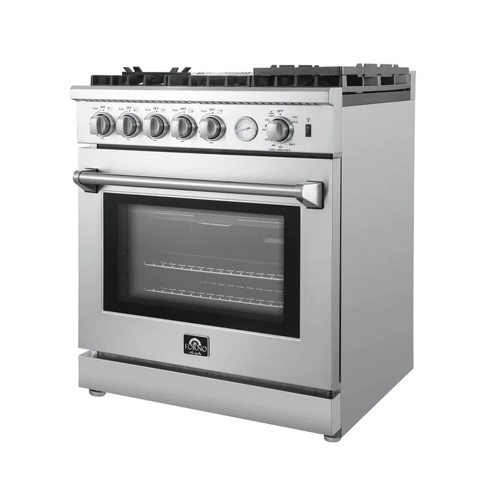 Forno Lazio FFSGS6276‑30 30" Freestanding Gas Range – 4 Burners, 48,000 BTU Cooktop, 4.0 cu ft Convection Oven, Stainless Steel