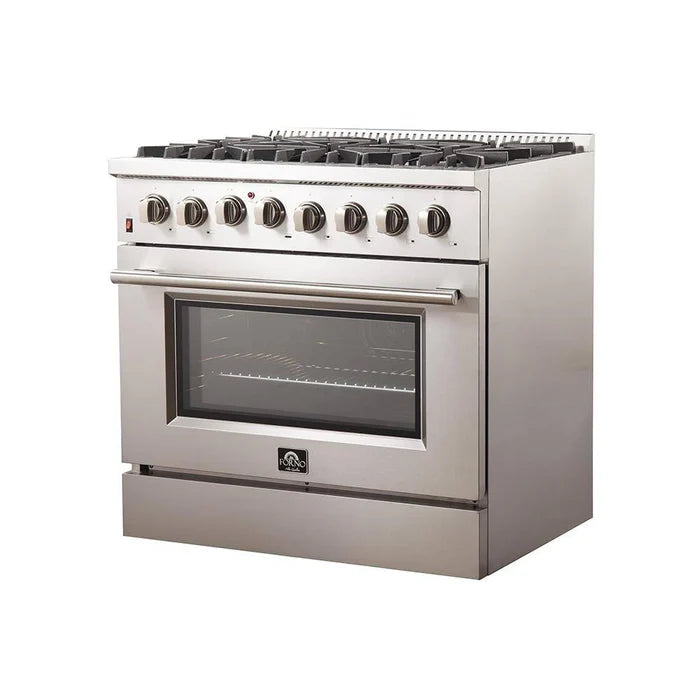 Forno Premium Kitchen Appliance Package – 36″ Freestanding Dual Fuel Range + 36″ French Door Refrigerator + 24″ Built-In Dishwasher