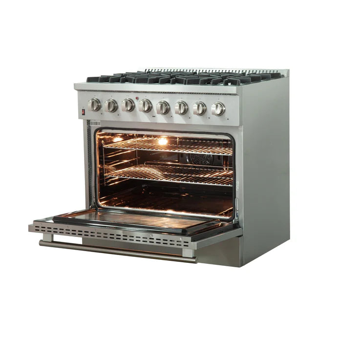 Forno Premium Kitchen Appliance Package – 36″ Freestanding Dual Fuel Range + 36″ French Door Refrigerator + 24″ Built-In Dishwasher