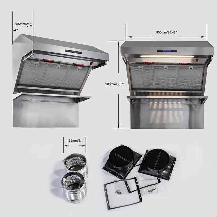 Forno Savona 36″ Wall‑Mounted Range Hood – 36″ Heavy-Duty Stainless Steel Ventilation Hood with Hybrid Filters & Backsplash (FRHWM5029-36HB)