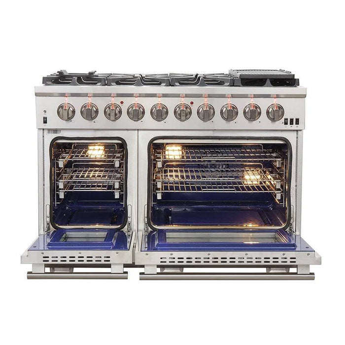 Forno Capriasca FFSGS6260-48 48" Freestanding Gas Range – 8 Brass Burners, 160,000 BTU, Double Convection Oven, Stainless Steel
