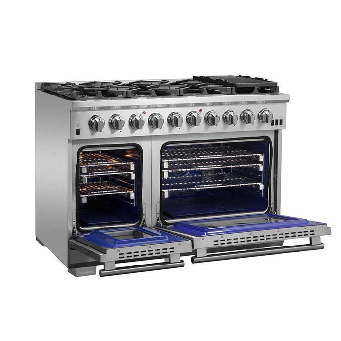 Forno Capriasca FFSGS6260-48 48" Freestanding Gas Range – 8 Brass Burners, 160,000 BTU, Double Convection Oven, Stainless Steel