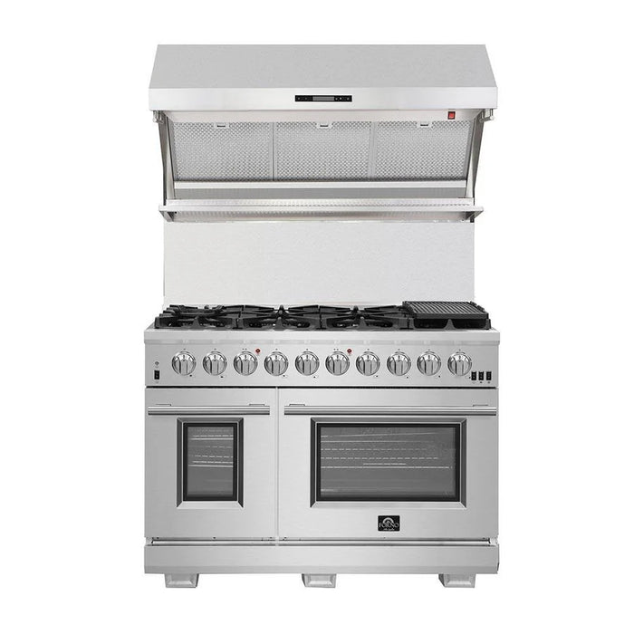 Forno Capriasca FFSGS6260-48 48" Freestanding Gas Range – 8 Brass Burners, 160,000 BTU, Double Convection Oven, Stainless Steel