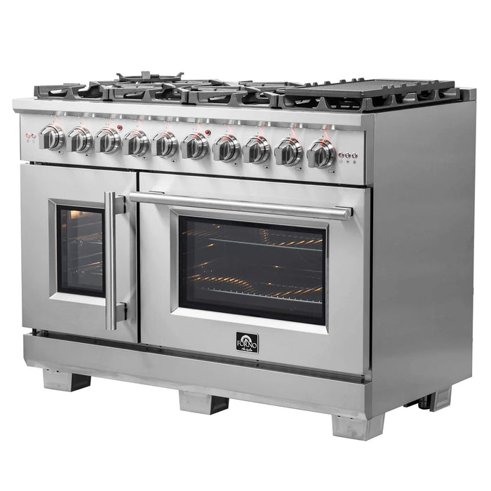 Forno Capriasca FFSGS6387-48 48" French Door Dual Fuel Range, 8 Burners, True Convection, Double Oven