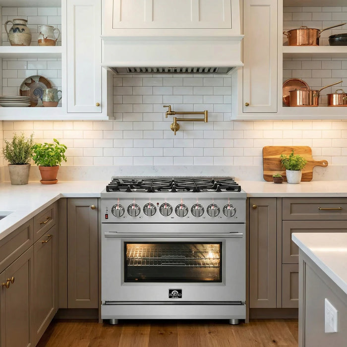 Forno Massimo FFSGS6125-36 36" Freestanding Dual Fuel Range, 6 Burners, 5.36 cu. ft. True Convection Oven