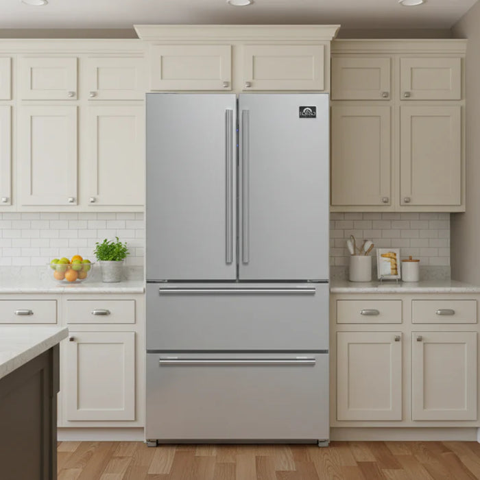 Forno 3-Piece Professional Kitchen Appliance Package – 36-Inch Gas Range, 36-Inch Built-In Refrigerator & 24-Inch Built-In Dishwasher – FBDL-004-02CAUS
