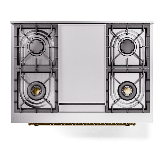 ILVE Nostalgie II 36-Inch Dual Fuel Range with 6 Burners and Griddle, Blue Grey Brass Trim