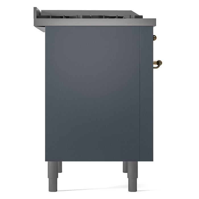 ILVE Nostalgie II 36-Inch Dual Fuel Range with 6 Burners and Griddle, Blue Grey Brass Trim