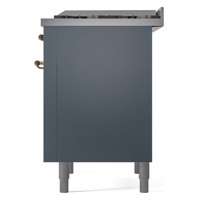 ILVE Nostalgie II 36-Inch Dual Fuel Range with 6 Burners and Griddle, Blue Grey Brass Trim