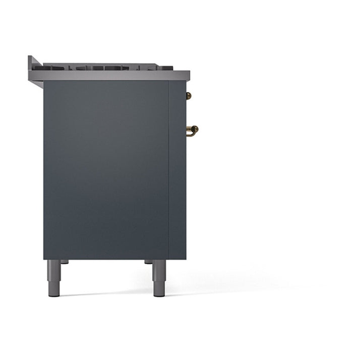ILVE Nostalgie II 48-Inch Dual Fuel Range with 8 Burners and Griddle, Blue Grey Brass Trim