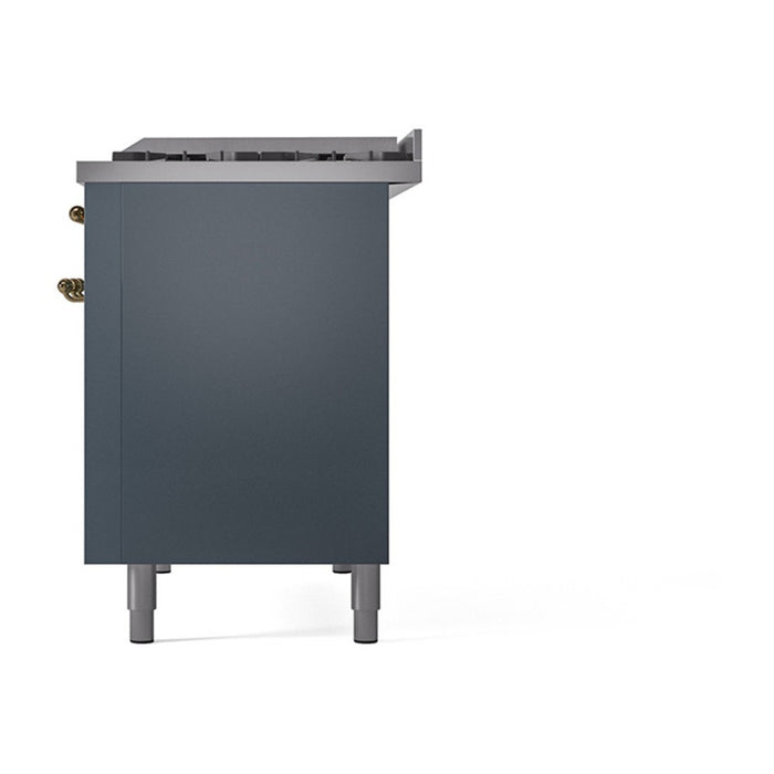 ILVE Nostalgie II 48-Inch Dual Fuel Range with 8 Burners and Griddle, Blue Grey Brass Trim