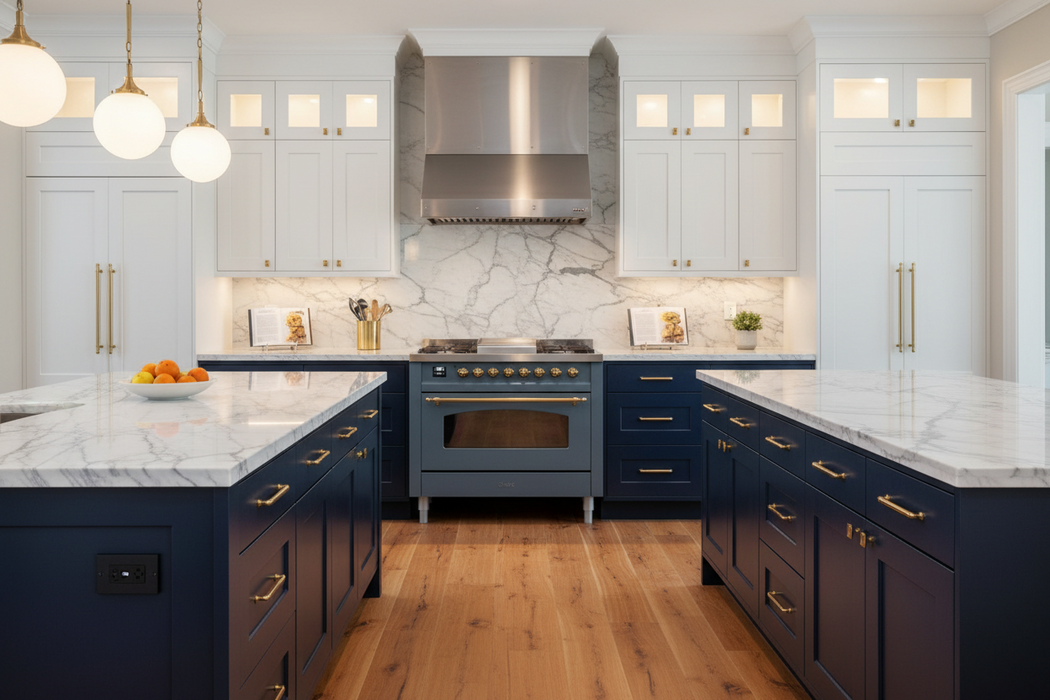 ILVE Nostalgie II 36-Inch Dual Fuel Range with 6 Burners and Griddle, Blue Grey Brass Trim