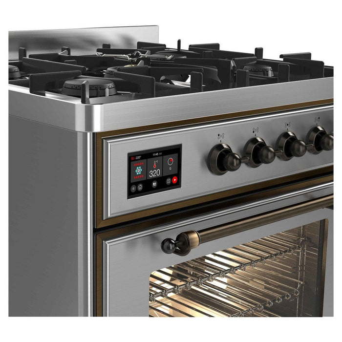 ILVE Majestic II 30-Inch Dual Fuel Range with 5 Sealed Burners, Stainless Steel Burnished Trim