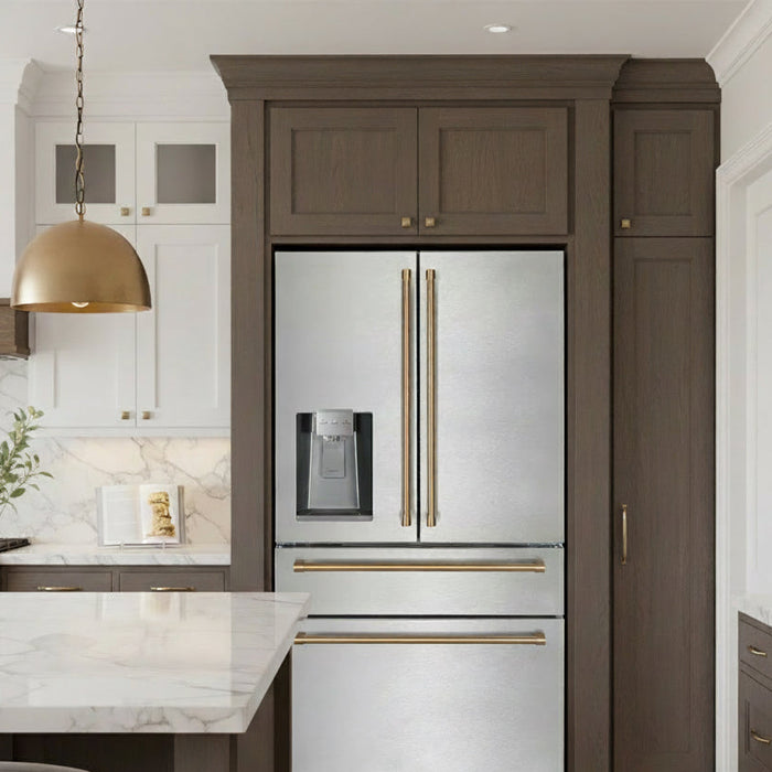 Kostch KOS-36RFD07T-SG 36" Counter-Depth 21.6 cu. ft. 4-Door French Door Refrigerator with Ice & Water Dispenser – Stainless Steel with Bronze Accents