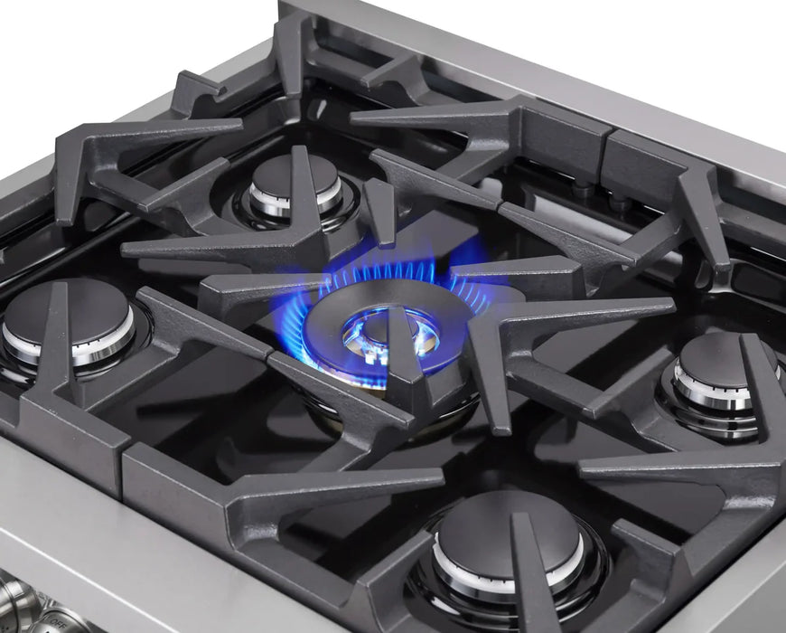 Forno Massimo FFSGS6325-30 30" Stainless Steel French Door Dual Fuel Range, 5 Sealed Burners, 4.32 cu. ft. True Convection Oven