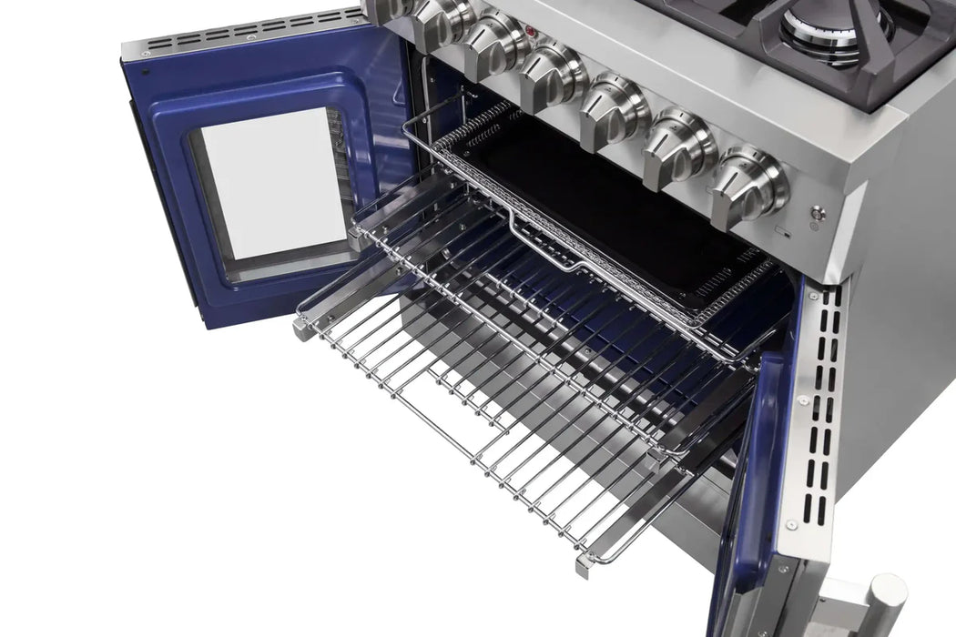 Forno Massimo FFSGS6325-30 30" Stainless Steel French Door Dual Fuel Range, 5 Sealed Burners, 4.32 cu. ft. True Convection Oven